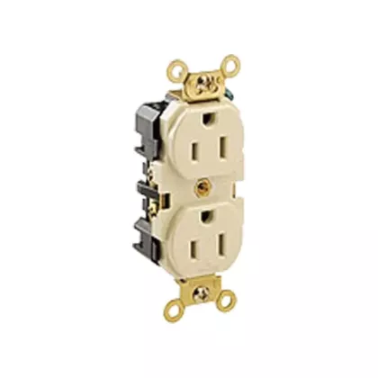 Leviton Prise à borne arrière & latérale à broches droites avec courroie en acier, Ivoire, 15,0 A, 125 V, 2 Nbre de prises de courant (5262-I)