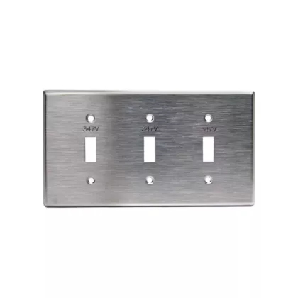Leviton 3-Toggle Wallplate, Stainless Steel, Switch, 3 No. of Gangs, Stainless Steel (84011-C)