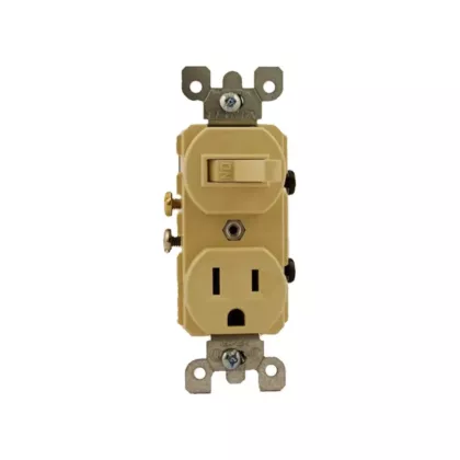 Leviton Combination Single-Pole Switch & Grounding Receptacle, Ivory, 120 V (5225-I)