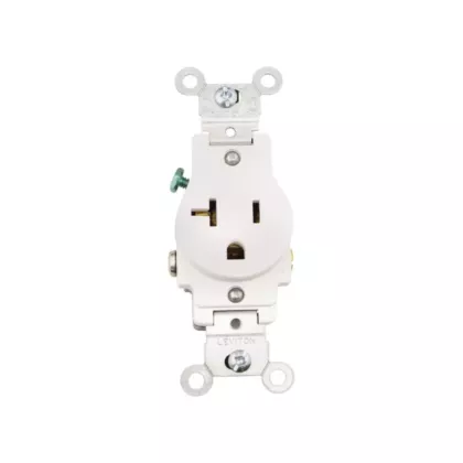 Leviton Commercial Smooth Face Outlet, White, 20 Amps, 125 V, 1 No. of Outlets, Not Tamper-Resistant (5801-W)